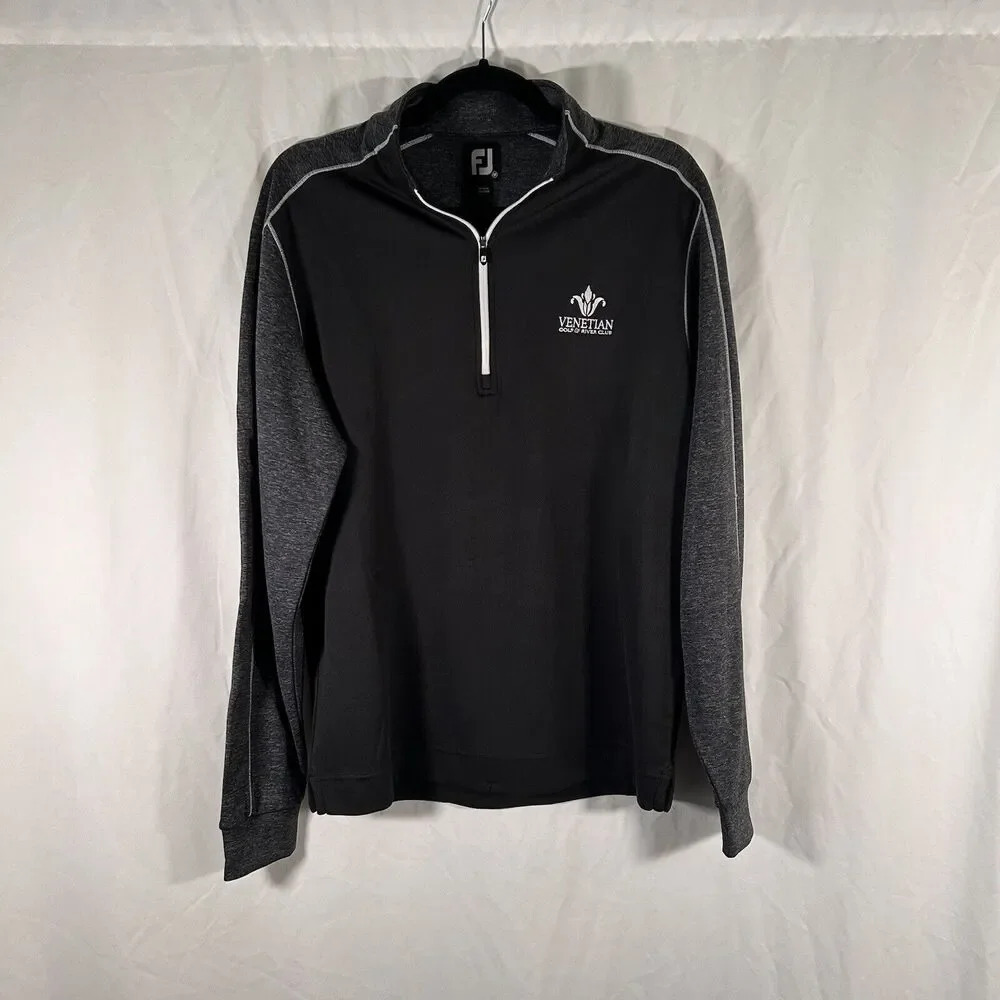 FootJoy Golf Sweater Men's Medium Black 1/4 Zip Venetian Golf & River Club